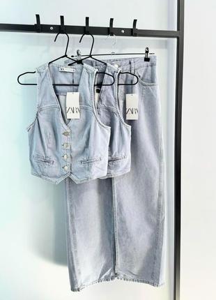 Шикарная джинсовая юбка zara, оригинал испания, макси длина с разрезом