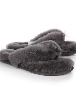 Ugg fluff  flip flop grey меховые тапочки-вьетнамки