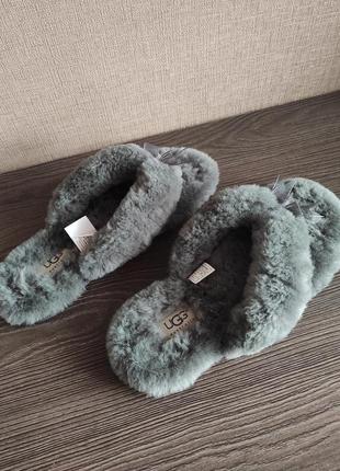 Ugg fluff  flip flop grey меховые тапочки-вьетнамки7 фото