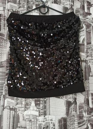 Черная блуза удлиненный топ в паетках кофточка в паетках кроп-топ размер 46