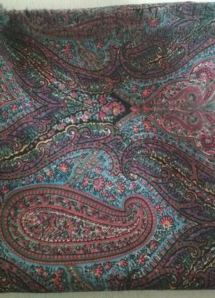 100% шерсть фирменный винтажный шотландский шерстяной платок турецкие огурцы7 фото