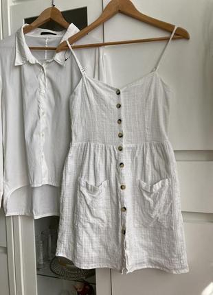 S білий літній натуральний бавовняний сарафан на підкладці плаття на брителях1 фото