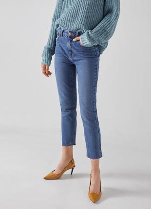Джинси bershka темно сині, straight cropped