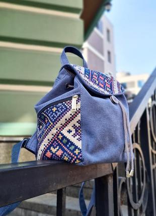 Рюкзак в українському стилі синього кольору (15069)2 фото
