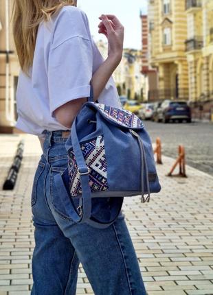 Рюкзак в українському стилі синього кольору (15069)4 фото