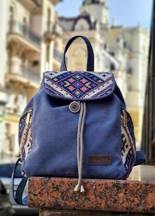 Рюкзак в українському стилі синього кольору (15069)7 фото