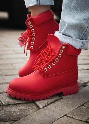 Зимние женские ботинки timberland classic красные (тимберленд классик, черевики)