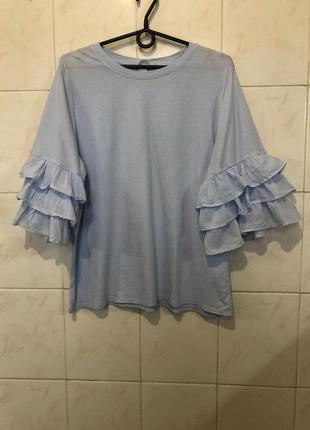 Небесно голубая блуза футболка с воланами zara4 фото