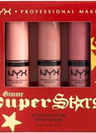 Подарунковий набір для губ
nyx professional makeup gimme superstars butter gloss lip trio
набір блисків для губ
(lip/gloss/3x8ml)