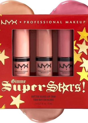 Подарочный набор для губ
nyx professional makeup gimme superstars butter gloss lip trio
набор блесков для губ
(lip/gloss/3x8ml)2 фото