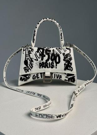 Balenciaga hourglass small handbag graffiti in white