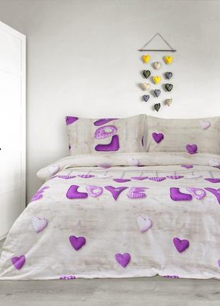 Постільна білизна iris home ranforce - sewn love ліловий полутом.