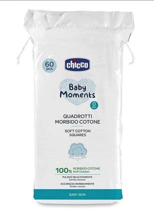 Салфетки мягкие хлопковые chicco baby moments 60 шт