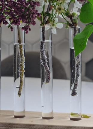 Ваза підставка для квітів зі скляними колбами3 фото