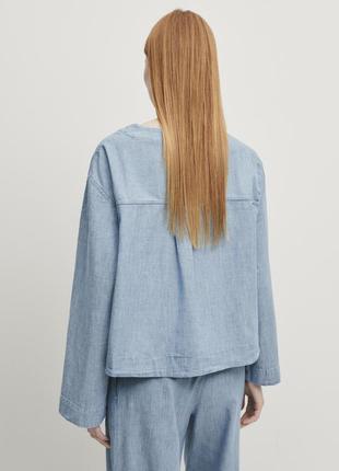 Джинсовая рубашка в стиле кимоно с карманом5 фото