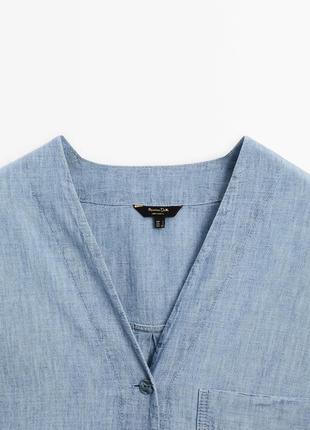 Джинсовая рубашка в стиле кимоно с карманом7 фото