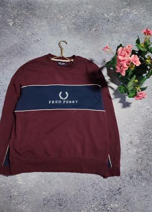 Бордовий світшот кофта чоловічий з великим вишитим логотипом fred perry (оригінал)