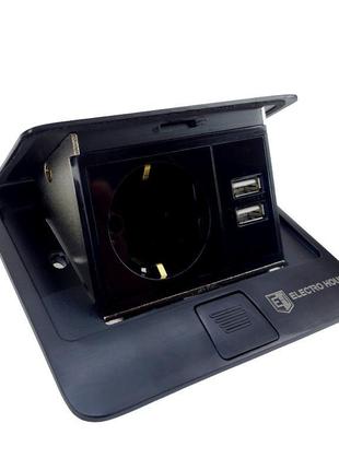 Розетка для підлоги врізна чорний 16 а + 2 usb 2,1 а ip44