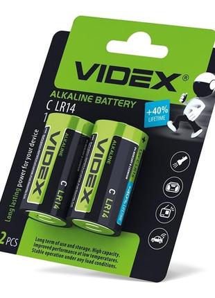 Батарейка лужна videx lr14/c 2шт blister card