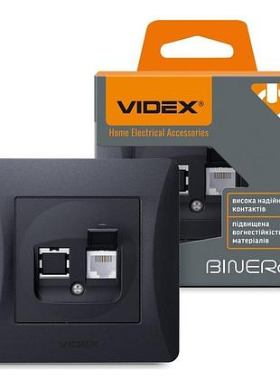 Розетка cat3 одинарна телефонна чорний графіт videx binera