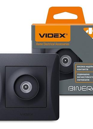 Розетка tv одинарна телевізійна чорний графіт videx binera