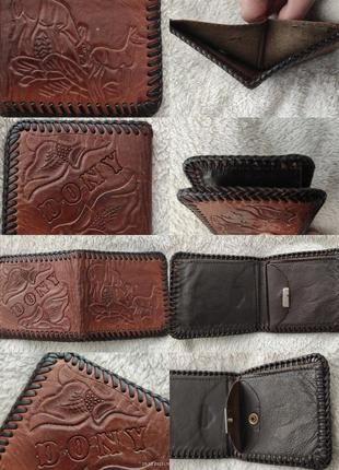 Винтажный мужской кожаный кошелек портмоне