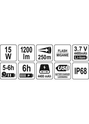 Прожектор світлодіодний акумуляторний li-ion 3.7 v 4400 mah, 1...5 фото