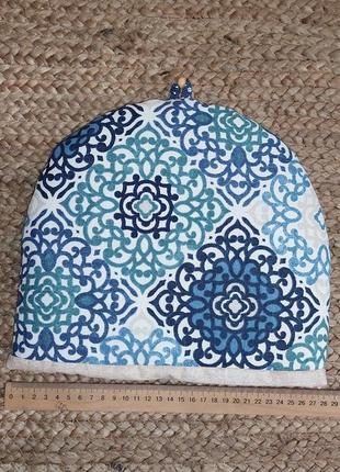 Грілка для чайника біоюзово-синя з марокканським візерунком2 фото