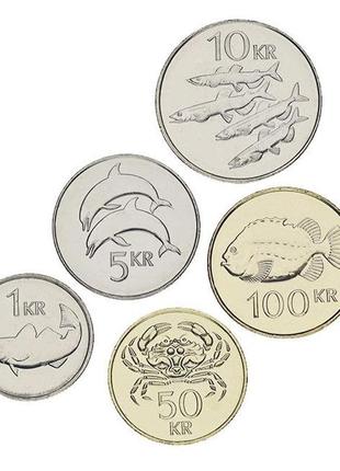 Ісландія набір із 5 монет 2005-2011 unc 1, 5, 10, 50, 100 крон