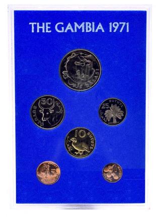Гамбія набір із 6 монет 1971 proof-like 1, 5, 10, 25, 50 бутут...
