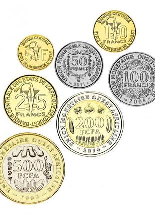 Західна африка набір із 7 монет 2004-2013 unc 5, 10, 25, 50, 1...