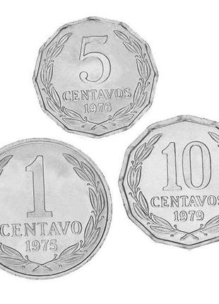 Чилі набір із 3 монет 1975-1979 au-unc 1, 5, 10 сертаво