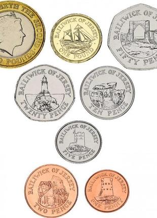 Джерсі набір із 8 монет 1998-2016 au-unc 1, 2, 5, 10, 20, 50 п...