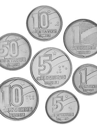 Бразилія набір із 7 монет 1989-1992 unc 1, 5, 10, 50 сентаво, ...