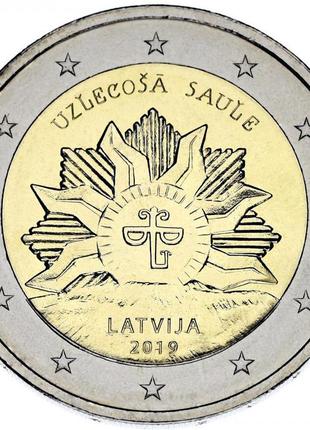 Латвія 2 євро 2019 біметал вихідне сонце unc