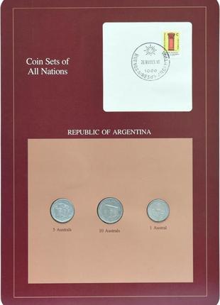 Gen набір монет 1989 unc 1, 5, 10 аустраль та 1 марка буклет