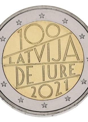 Латвія 2 євро 2021 біметал unc 100-річчя визнання латвії де-юре