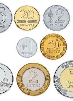 Литва набір із 9 монет 1991-2013 unc 1, 2, 5, 10, 20, 50 міліг...