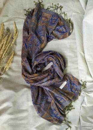 Широкий шарф палантин пашмина / тонка шерсть з візерунком / хіджаб