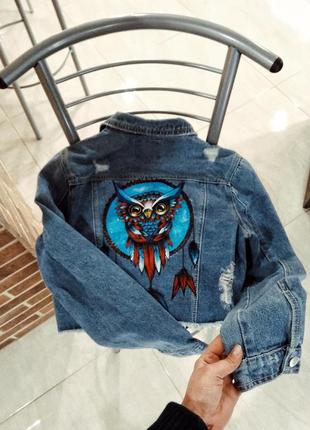 Джинсова куртка tally weijl з малюнком ручної роботи