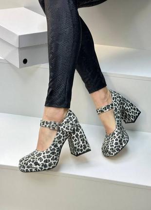Леопардові туфлі мері джейн на масивному каблуку з нубуку1 фото