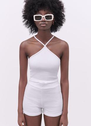 Білий топ ,футболка в рубчик zara