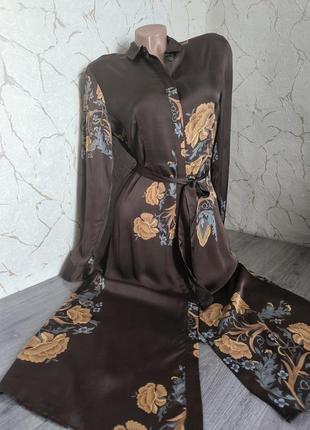 Платье миди/длинное коричневое в цветочный принт 42 р