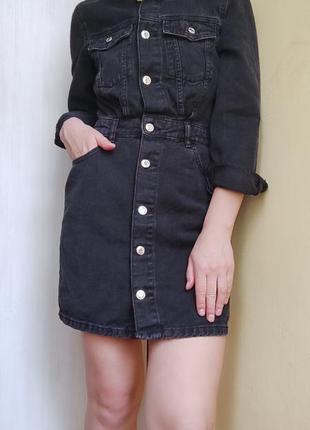 Черное джинсовое платье короткое мини платье деним4 фото