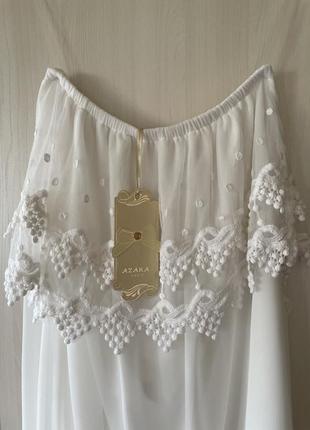 Платье белое шифоновое с кружевом azara paris7 фото