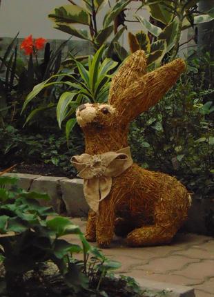 Кролик з сіна заєць 60см скульптура кроля1 фото