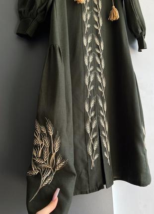 Плаття вишите вишиванка льон хакі8 фото