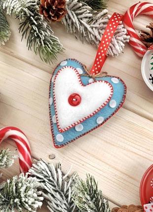 Новогоднее украшение на елку "сердце" ручной работы.2 фото