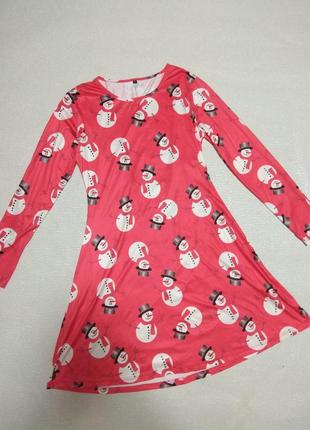 Новогоднее платье с снеговиком s/m,плаття/сукня новорічна сніговик