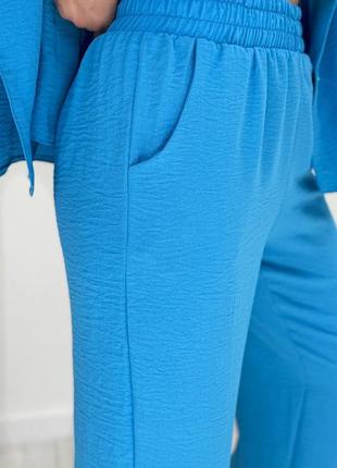 Синий электрик женский брючный костюм широкие брюки рубашка оверсайз свободного кроя женский повседневный прогулочный костюм свободного кроя8 фото